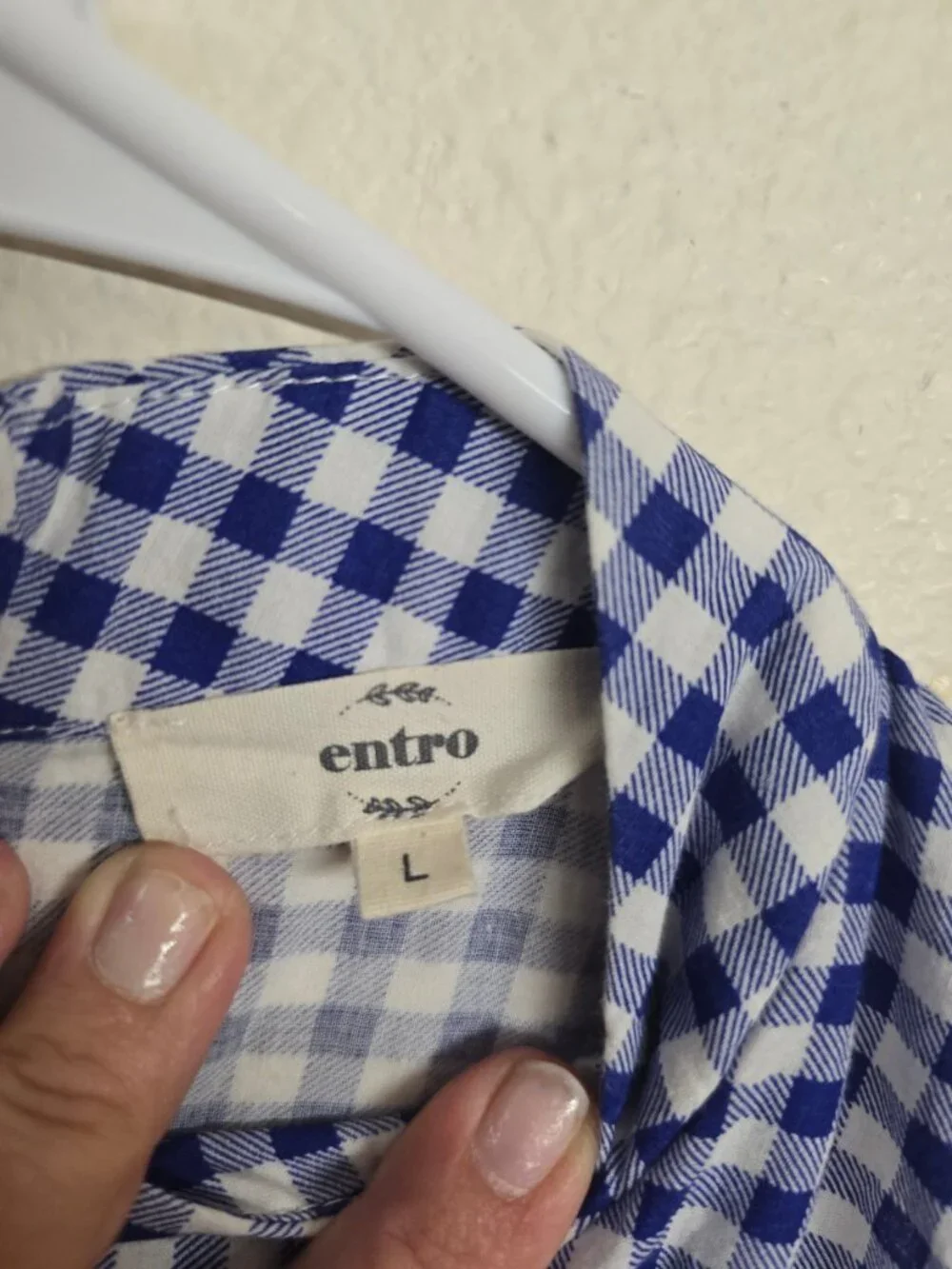 entro Large Blue Gingham Sleeveless Top Embroidered Hem Romper